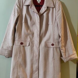 Apt. 9 Women's Trench Coat in Cream and Red Pattern